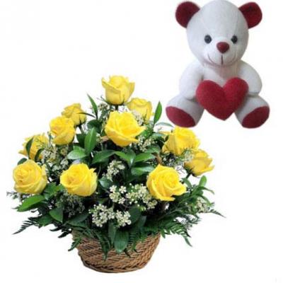Teddy With Roses Basket Teddy With Roses Basket