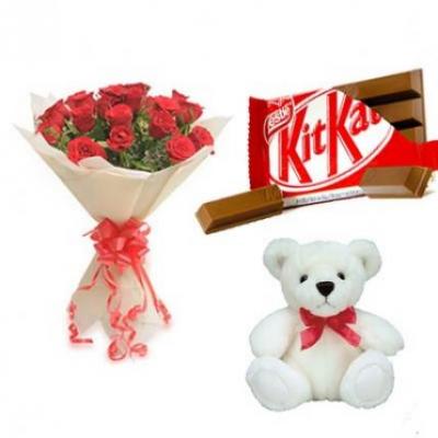Roses, Teddy With Kitkat Roses, Teddy With Kitkat