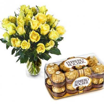 Yellow Roses Vase With Ferrero Rocher Yellow Roses Vase With Ferrero Rocher