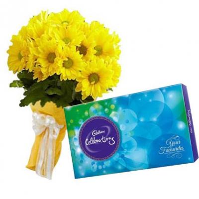 Yellow Gerbera With Cadbury Celebration Yellow Gerbera With Cadbury Celebration