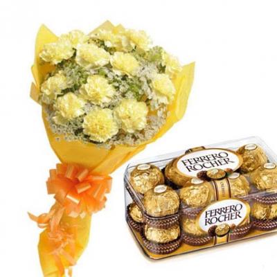 Yellow Carnations With Ferrero Rocher Yellow Carnations With Ferrero Rocher