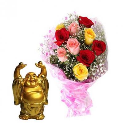 Mixed Roses With Laughing Buddha Mixed Roses With Laughing Buddha