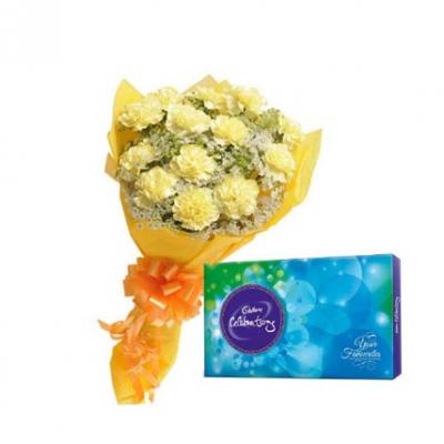 Yellow Carnation With Cadbury Celebration Yellow Carnation With Cadbury Celebration