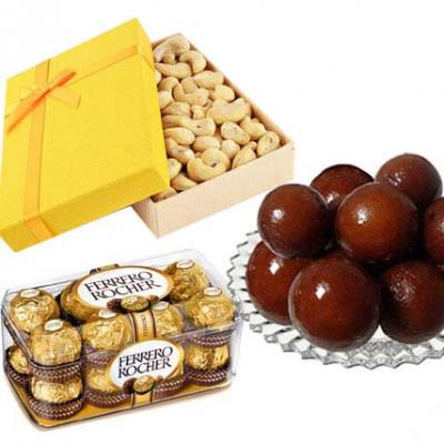 Cashew, Ferrero Rocher With Gulab Jamun Cashew, Ferrero Rocher With Gulab Jamun