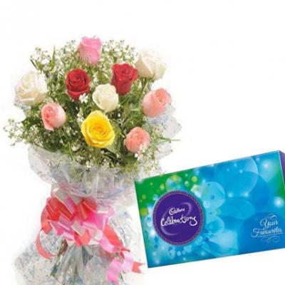 Mixed Roses With Cadbury Celebration Mixed Roses With Cadbury Celebration