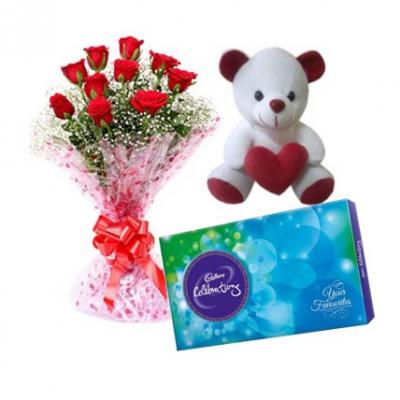 Roses, Teddy With Cadbury Celebration Roses, Teddy With Cadbury Celebration
