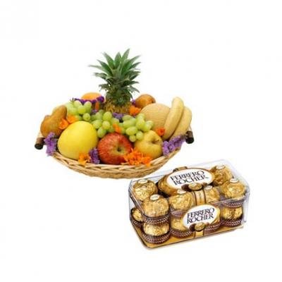 Fresh Fruits Basket With Ferrero Rocher Fresh Fruits Basket With Ferrero Rocher
