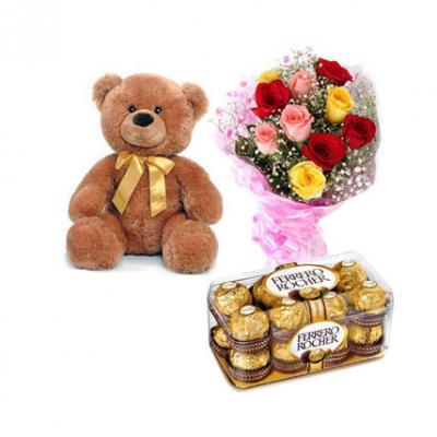 Teddy, Mix Roses With Ferrero Rocher Teddy, Mix Roses With Ferrero Rocher
