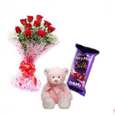 Roses, Teddy With Bubbly Roses, Teddy With Bubbly