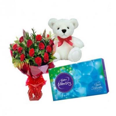Roses, Teddy With Celebration Roses, Teddy With Celebration