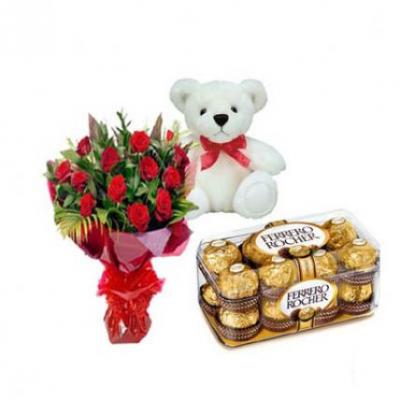 Roses, Teddy With Ferrero Roses, Teddy With Ferrero
