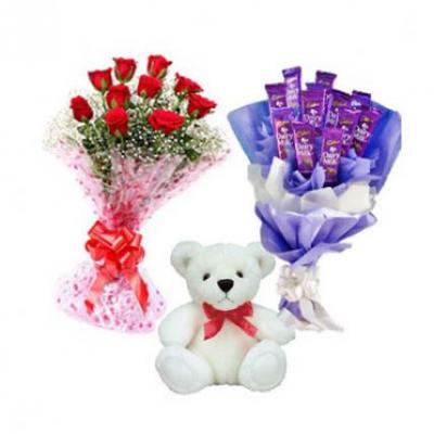 Roses, Teddy With Dairy Milk Bouquet Roses, Teddy With Dairy Milk Bouquet