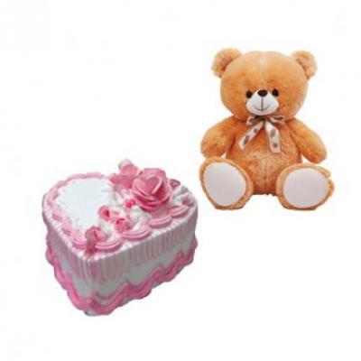 Teddy With Heart Shape Strawberry Cake Teddy With Heart Shape Strawberry Cake