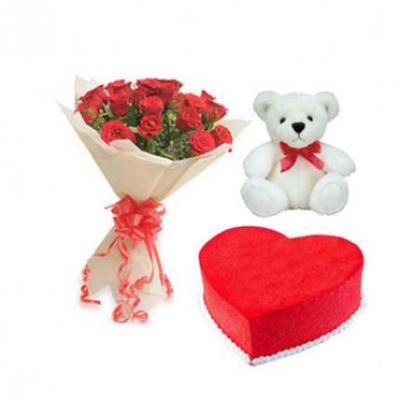 Roses, Teddy With Red Velvet Cake Roses, Teddy With Red Velvet Cake