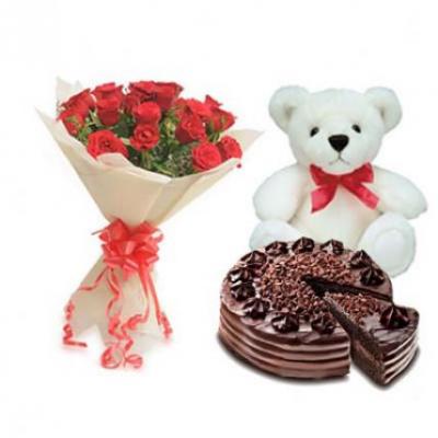 Roses, Teddy With Choco Chip Cake Roses, Teddy With Choco Chip Cake